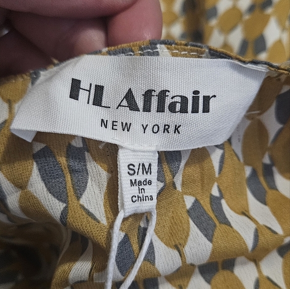 HL AFFAIR Mod Printed Wrap Maxi Long Sleeve Dress In Mustard/white/grey. S/M NWT - Picture 3 of 16